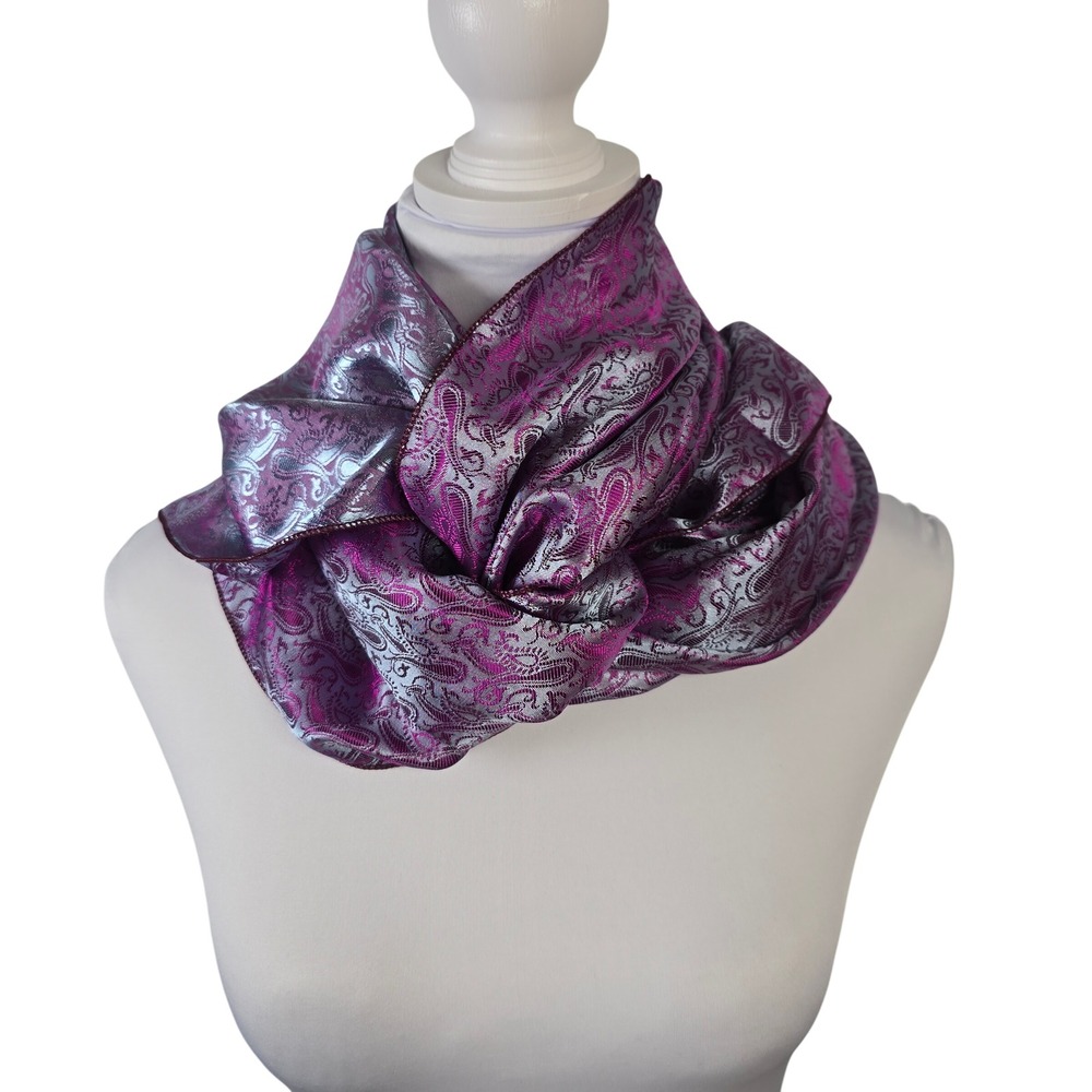 ThaiSilk Scarf SW Paisley Floral Brocade Pashmina Shawl Purple Silver 100%‎ Silk